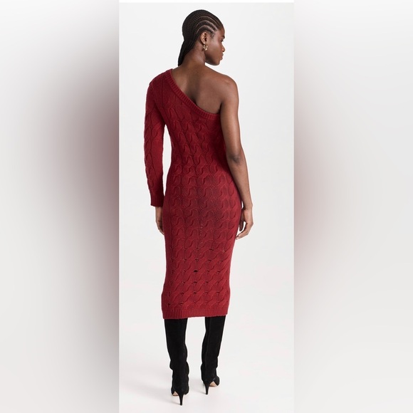 NAADAM Red Wool Cashmere One-Shoulder Cable Knit Midi Dress - size S $375 - Picture 5 of 12